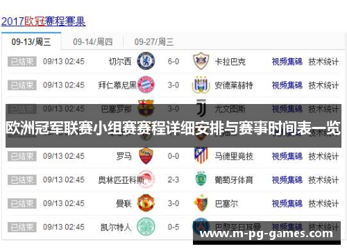 欧洲冠军联赛小组赛赛程详细安排与赛事时间表一览