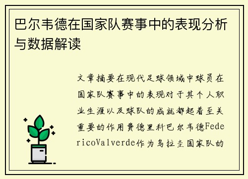 巴尔韦德在国家队赛事中的表现分析与数据解读